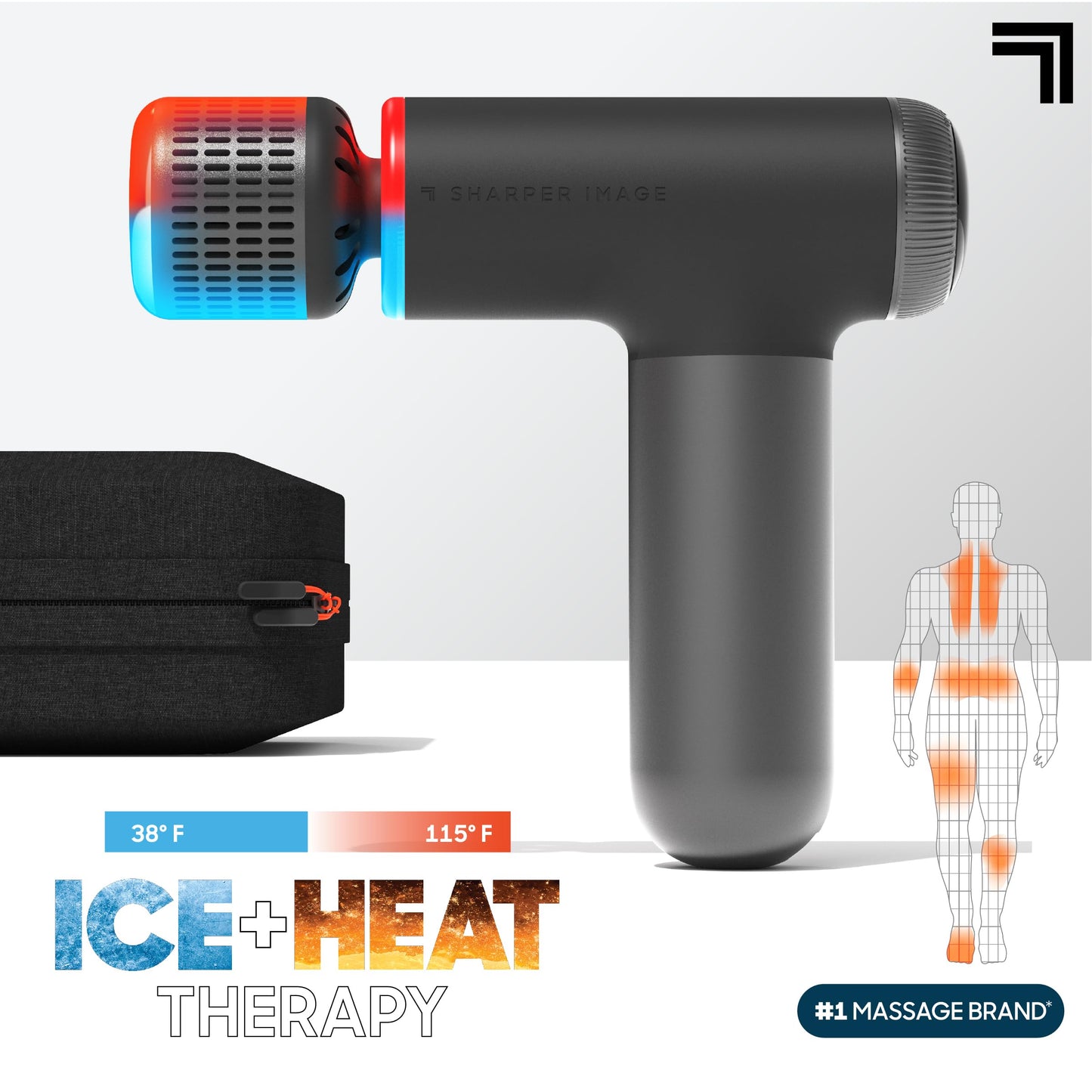 Sharper Image® Powerboost® Pro+ Hot & Cold Deep Tissue Massage Gun - 6 Speeds, 6 Attachments, 5-Hour Battery, Travel Case, Charging Base, Shoulder & Back Massager, Pain Relief Tool, FSA Eligible