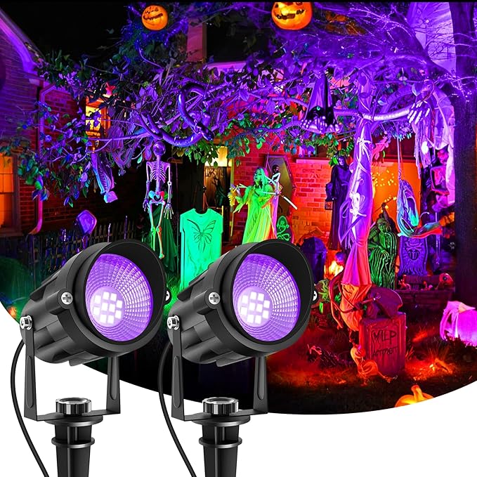 Halloween Outdoor Black Light Spotlight, LED Black Lights Waterproof Landscape Lighting with US Plug for Glow Party Body Paint Fluorescent Poster Stage Yard Garden Decoration(2 Pack)