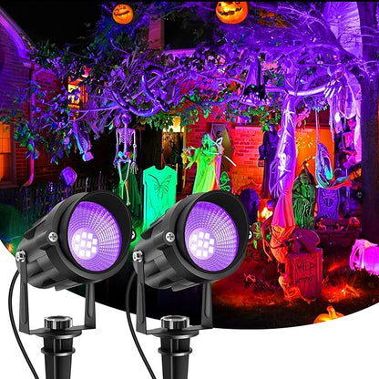 Halloween Outdoor Black Light Spotlight, LED Black Lights Waterproof Landscape Lighting with US Plug for Glow Party Body Paint Fluorescent Poster Stage Yard Garden Decoration(2 Pack)