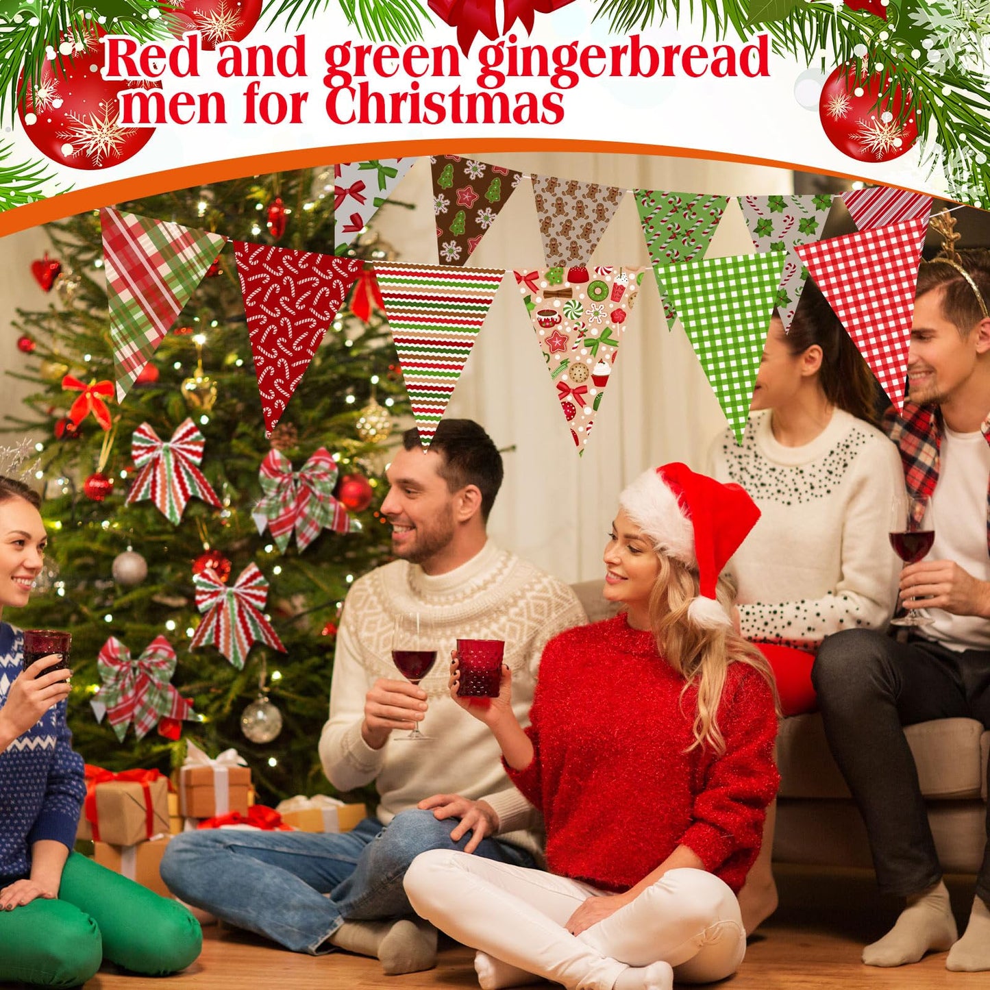 Oudain 60 Pcs 10 x 10 Inch Red and Green Quilting Fabric Squares Christmas Fat Patchwork Precut Strips Gingerbread Man Candy Cane Fabric Bundles for Xmas DIY Craft Sewing Handmade Materials