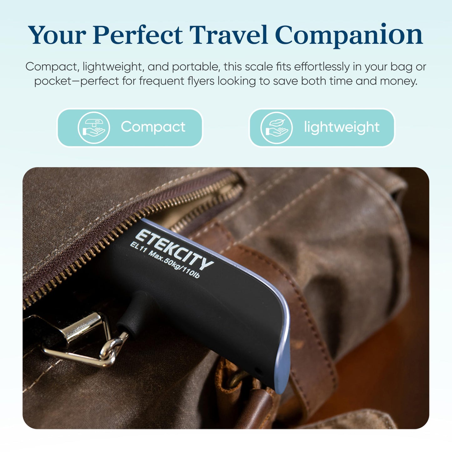 Etekcity Luggage Scale, Travel Essentials, Digital Suitcase Weight Scales for Travel Accessories, Hanging Baggage Scale with Temperature Sensor, Rubber Paint, 110 Pounds, Battery Included, Blue