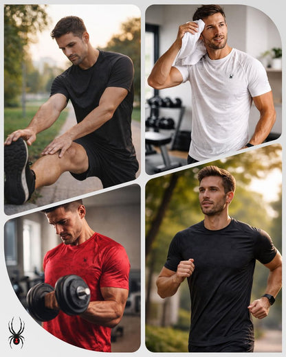 Spyder Mens Active Shirt - Crewneck Dry Fit Mens Workout Shirts Short Sleeve Camo Fitted Athletic Gym Shirts for Men, Size Medium, Blazing Black