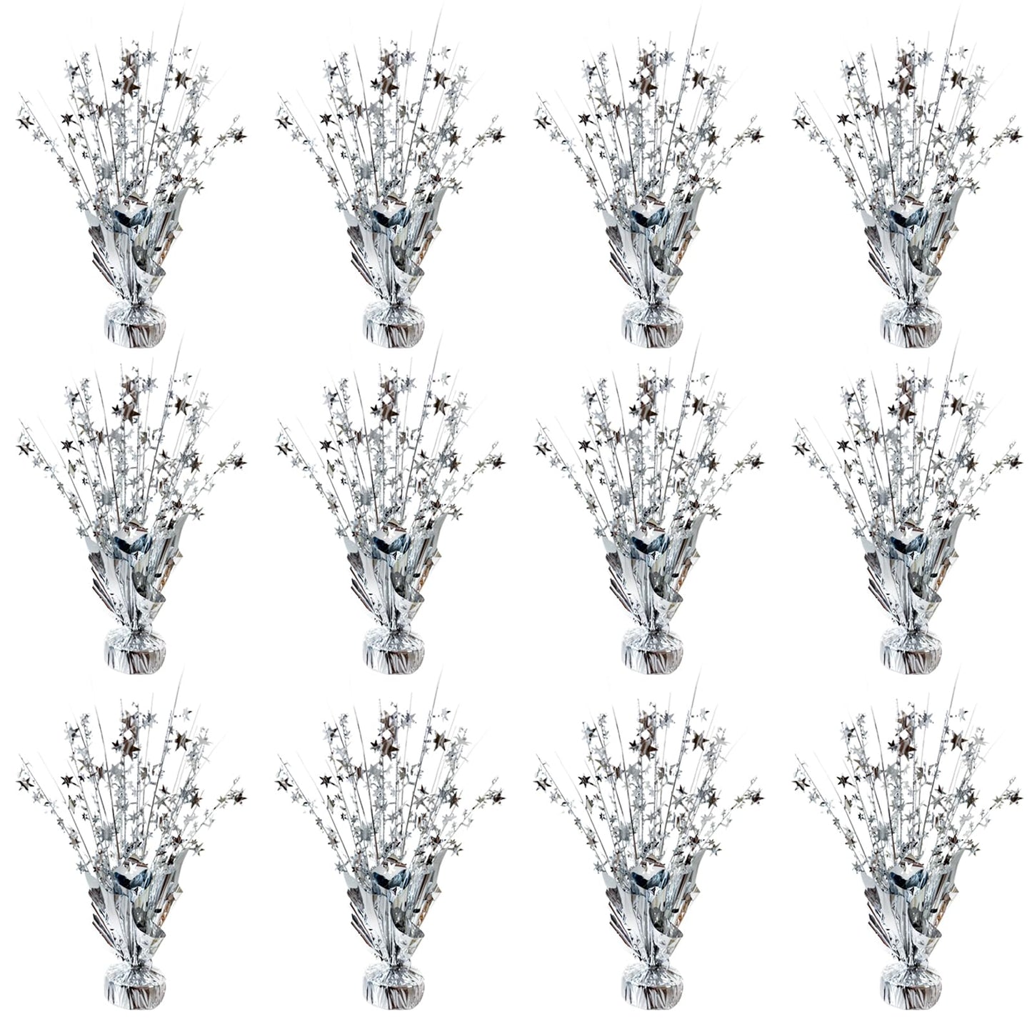 YinNorth 12 Pcs Metallic Foil Spray Centerpiece Party Star Table Decoration Brust Glitter Table Topper Decor for Birthday Graduation Holiday Christmas Dining Celebration New Year Party Supplies,Silver