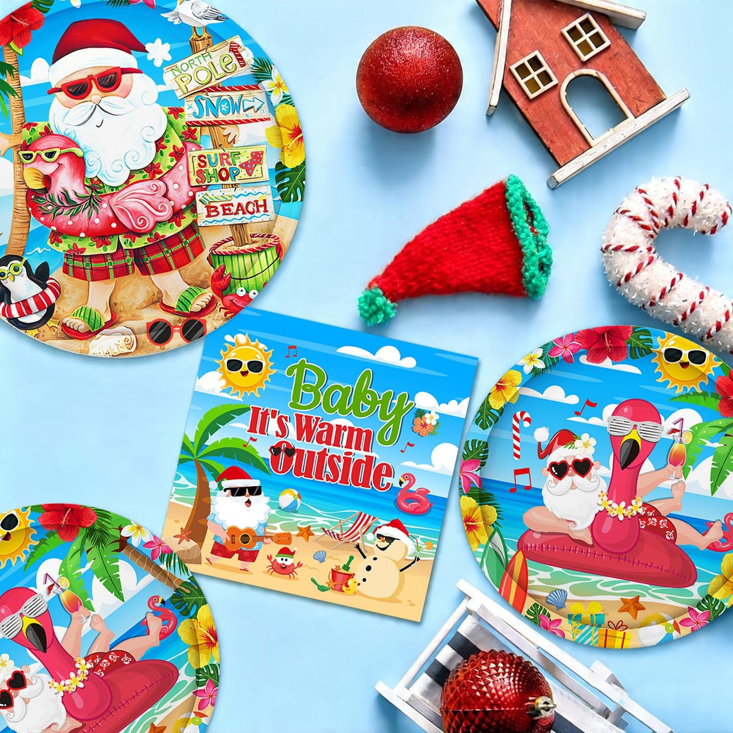 July Summer Christmas Decorations Hawaiian Christmas Party Tableware Set