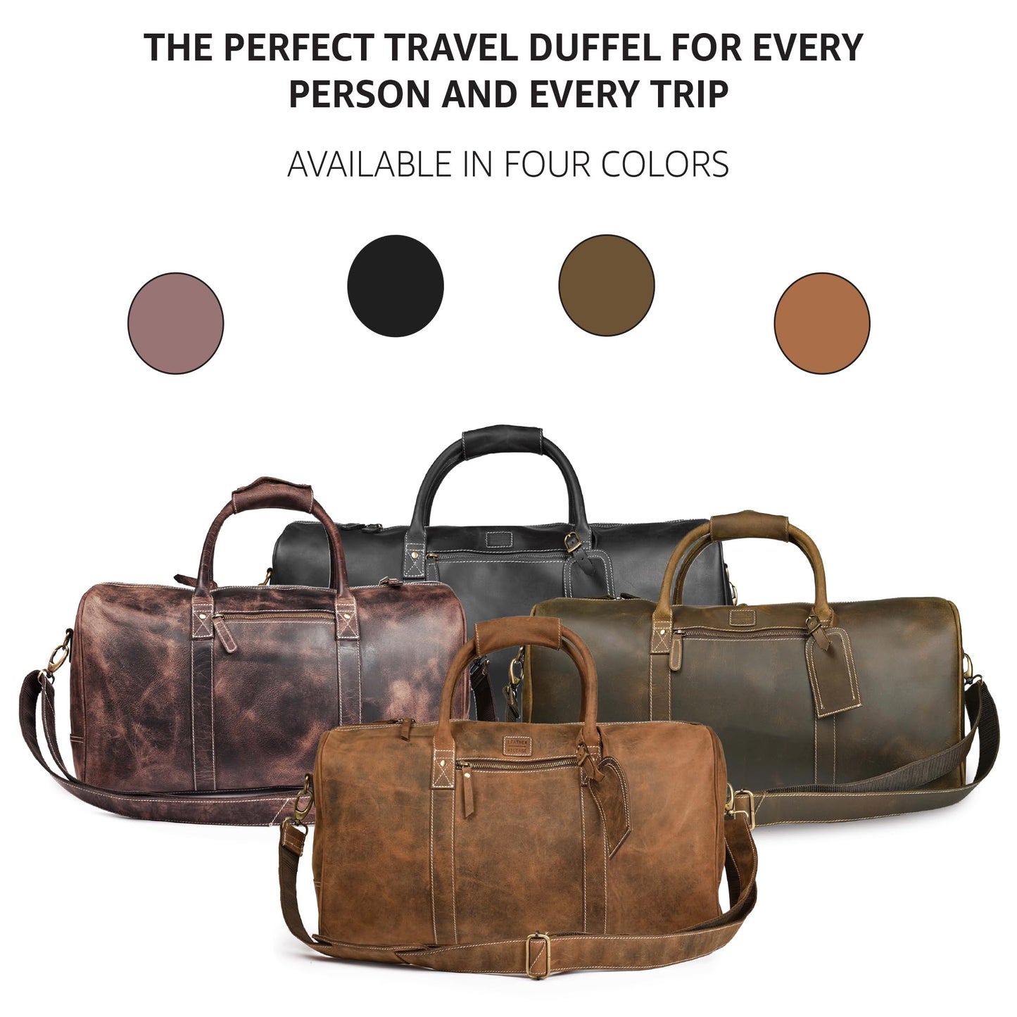Leather Village Leather Duffel Bags for Men & Women-Stylish Travel Weekender Carry-On Sports Gym Overnight Luggage Bag - 20 Inch - Black