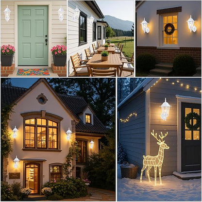GRUENLICH Dusk to Dawn Outdoor Wall Sconce, Exterior Front Porch Lighting with Clear Glass, White Aluminum Outside Coach Light for Patio Doorway Garage, 1 Pack