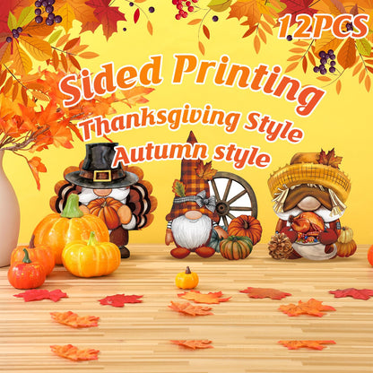 Sintuff 12 Pcs Fall Yard Sign Gnome Stakes Autumn Harvest Gnomes Yard Ornament Thanksgiving Garden Signs for Holiday Party Home Farmhouse Pathway Garden Lawn Outdoor Decoration(Gnome,13.78 Inches)