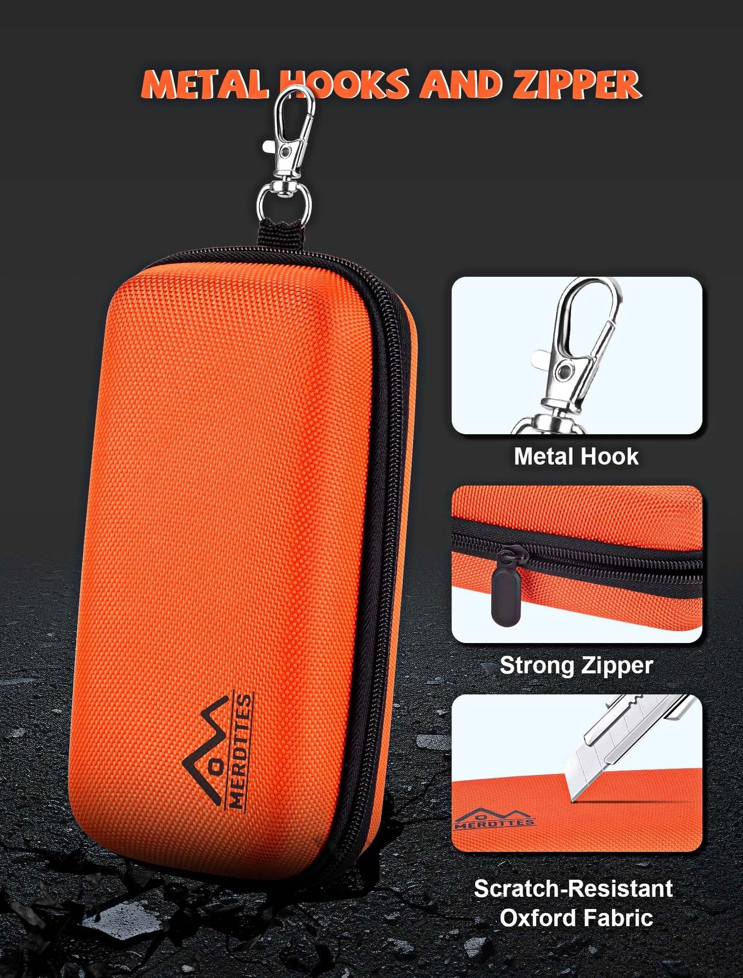 MERDTTES Large Double Eyeglasses Case, Shockproof Hard EVA Shell Dual Sunglasses Organizer with Zipper & Metal Hanging Hook, Travel Glasses Storage Case for Men and Women - Orange