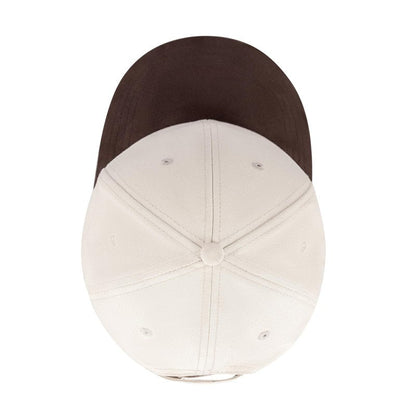Mens Cap, Plain Baseball Cap, 100% Cotton, Adjustable Size, Casual Hat, Two Tone Color Combinations (White & Brown)