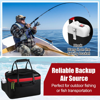 Cosblank 2 Pcs Fishing Bucket and Live Bait Aerator, Foldable Multi Functional Live Bucket Portable Quiet Aerator Outdoor Camping Fishing EVA Bag(Black,4 Gallon)