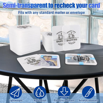 200 Pack Trading Card Shipping Protectors with Tape Rolls, AHIER 3.5'' x 4.5'' Plastic Cardboard Inserts for Bubble Mailers, Translucent Semi Rigid Precut Card Savers for Mailing Shipping Supplies