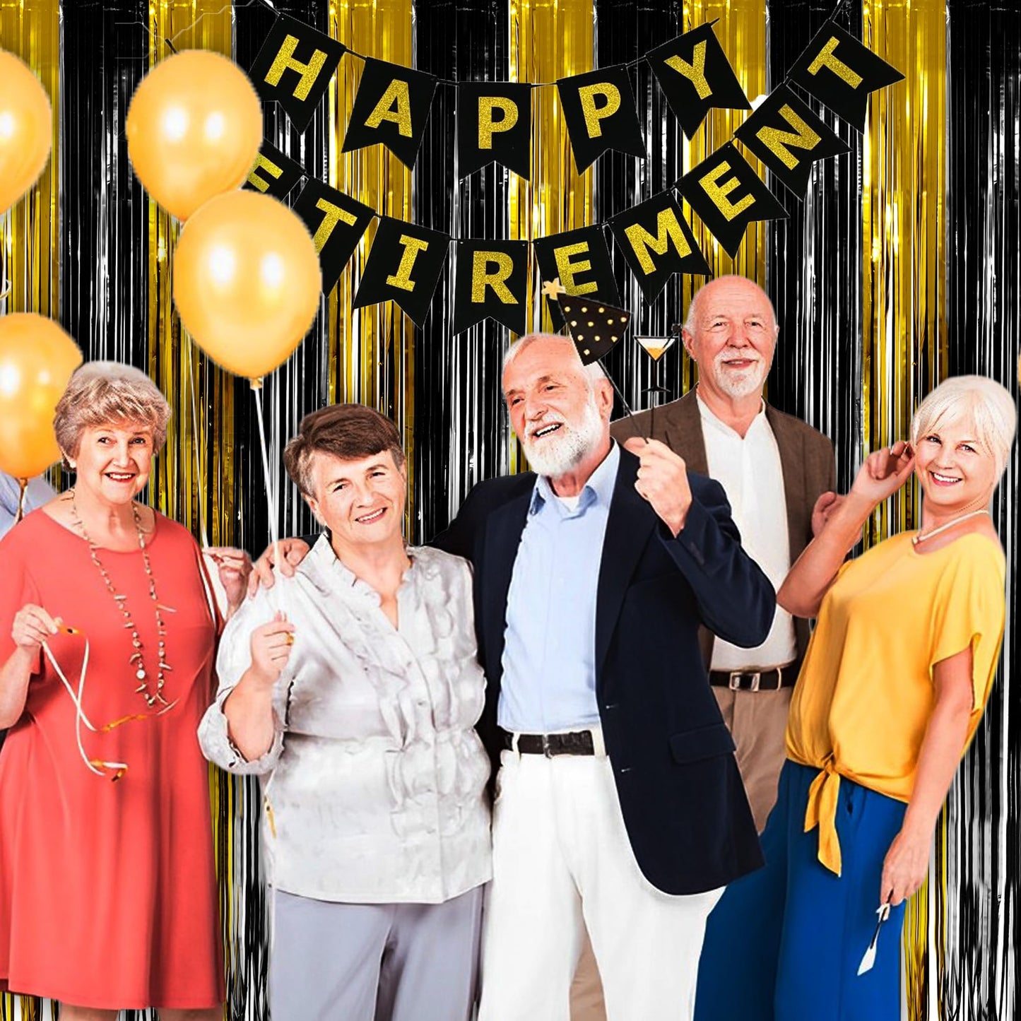 Black and Gold Party Streamers Decoration - GREATRIL Foil Fringe Backdrop for 2026 NYE/Anniversary/Farewell/Cocktail/Prom/EID/Birthdays - 3.2ft X 8.2ft - 2 Packs