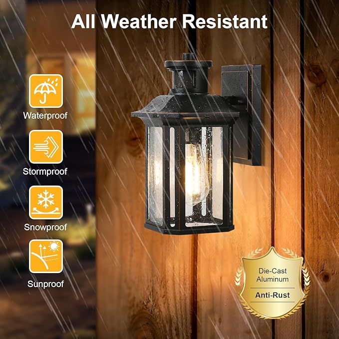 Motion Sensor Outdoor Lights, 3 Adjustable Lighting Modes Porch Lights, Dusk to Dawn Exterior Light Fixtures Wall Mount, Anti-Rust & Waterproof Outside Wall Lantern Sconce for House, Bulb Included