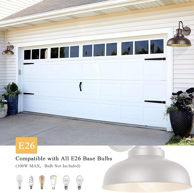 Dusk to Dawn Outdoor Gooseneck Barn Light Outdoor Wall Sconce Farmhouse Exterior Wall Mount Lights Vintage Outside Lighting Fixture Industrial Bronze Lantern for Porch Garage Shed Patio, 1 Pack