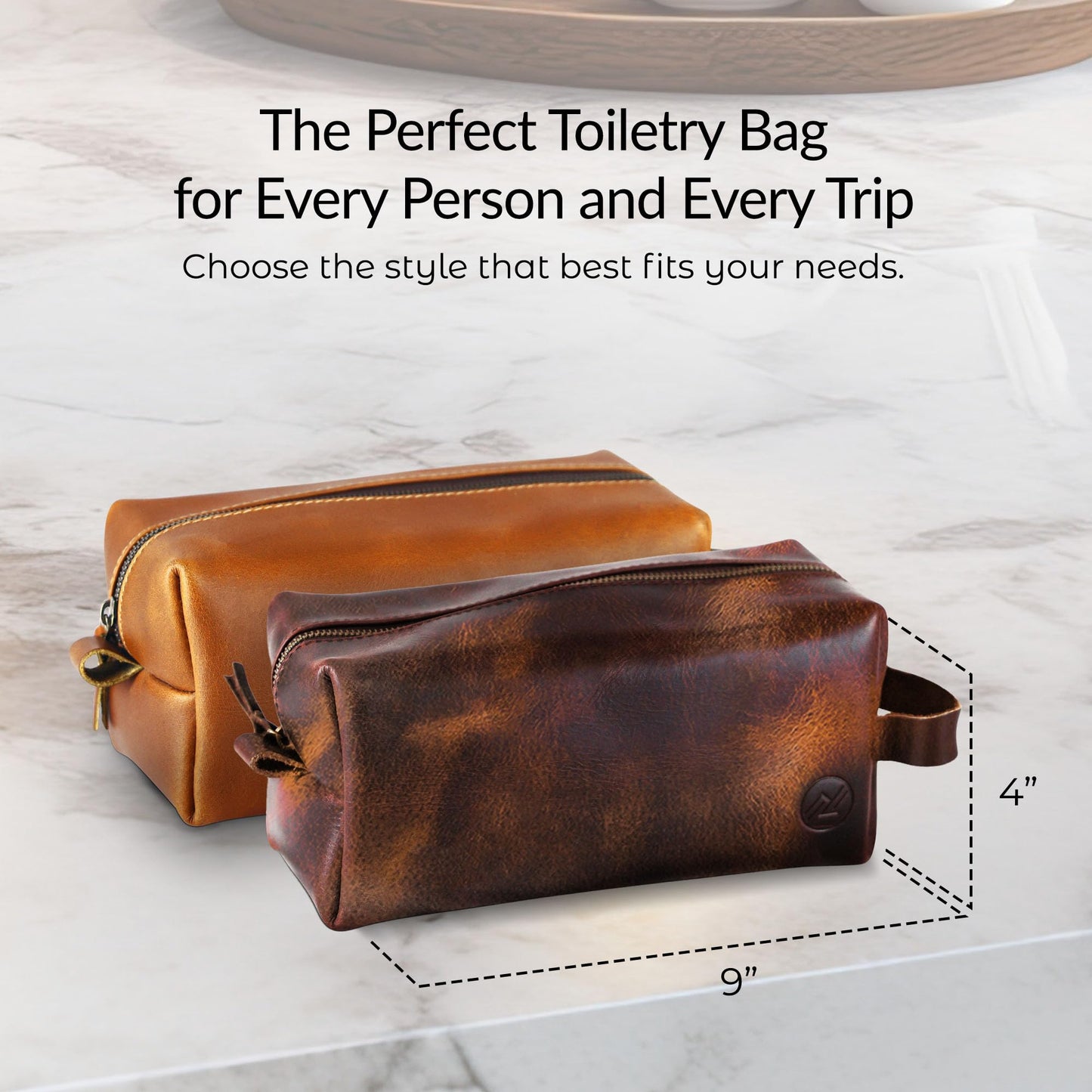 Northridge Leather Premium Leather Toiletry Bag For Men - Travel Bag, Shaving Kit Bag & Toiletry Organizer - Full Grain Leather (Double Zip, Antique)