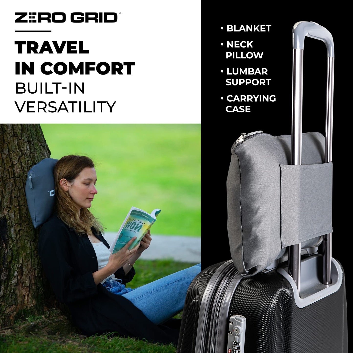 Lightweight Travel Blanket - Premium & Compact Airplane Wearable Blanket with Neck Snaps, Cozy Foot Pockets, Zipper Pouch - Converts into Soft Pillow - Designed for Ultimate Comfort - Shadow