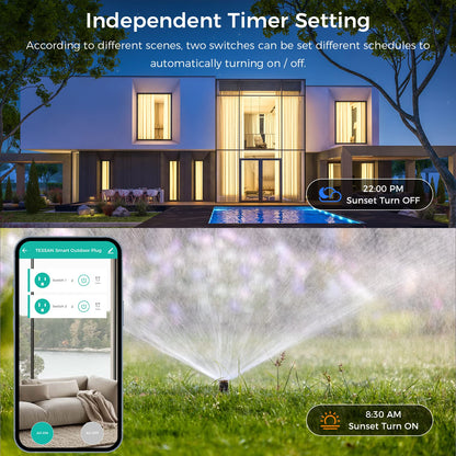 Outdoor Smart Plug Waterproof, TESSAN WiFi Smart Outlet Switch with 3 Individual Sockets Compatible with Alexa Google Home, Remote Control and Timer Function, 2.4GHz Wi-Fi Only