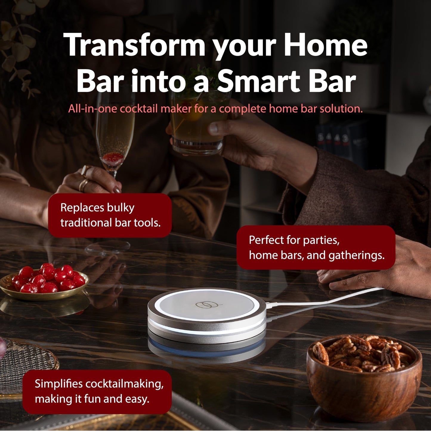 Barsys Smart Coaster 2.0 (Black) – Portable Cocktail Maker & Drink Mixer, App-Enabled Home Bartender Machine with 1000+ Recipes for Cocktails & Mocktails