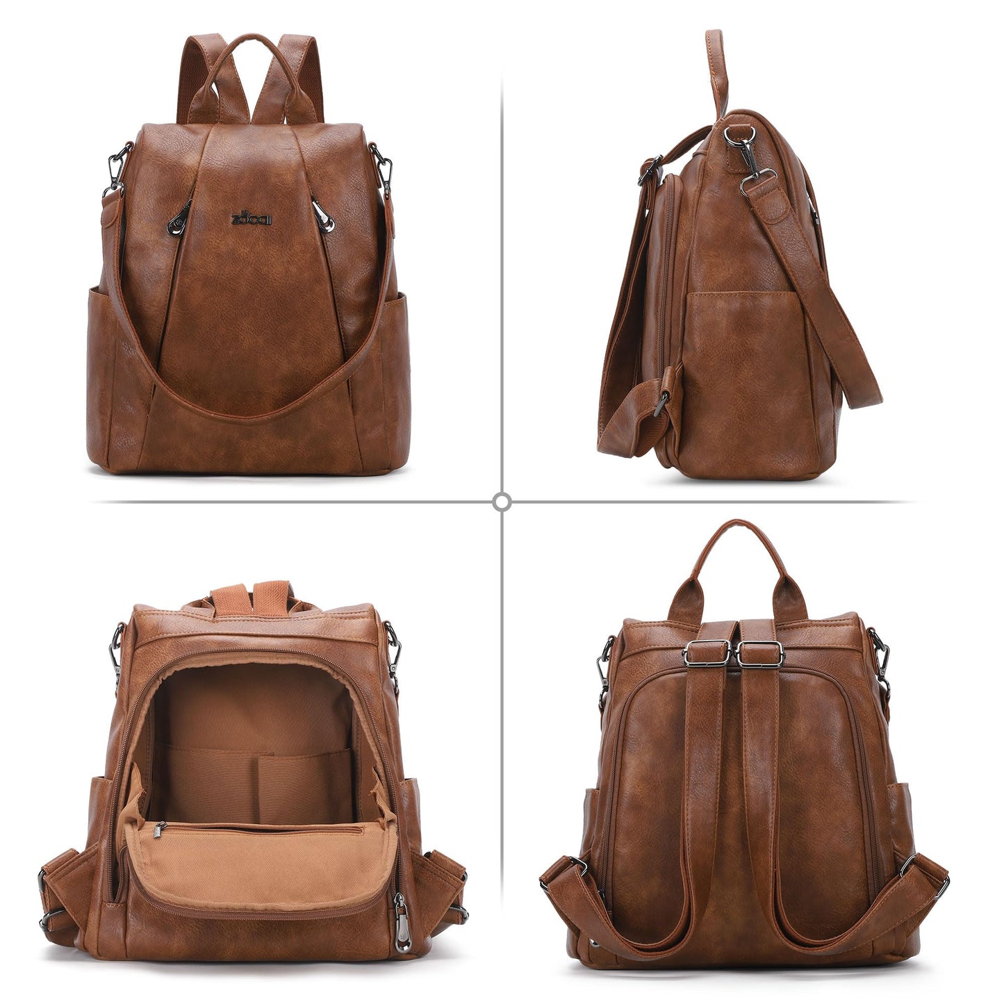 ZOCAI Backpack Purse for Women Medium Anti-Theft Backpacks Purses Design Leather Shoulder Bags with Removable Strap