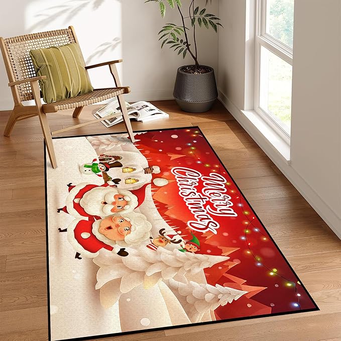Christmas Area Rugs,Xmas Tree Snowflake Non-Slip Washable Rug Indoor Rugs Floor Mats Carpet for Living Room Bedroom Dining Room Home Decor,63" X 31"