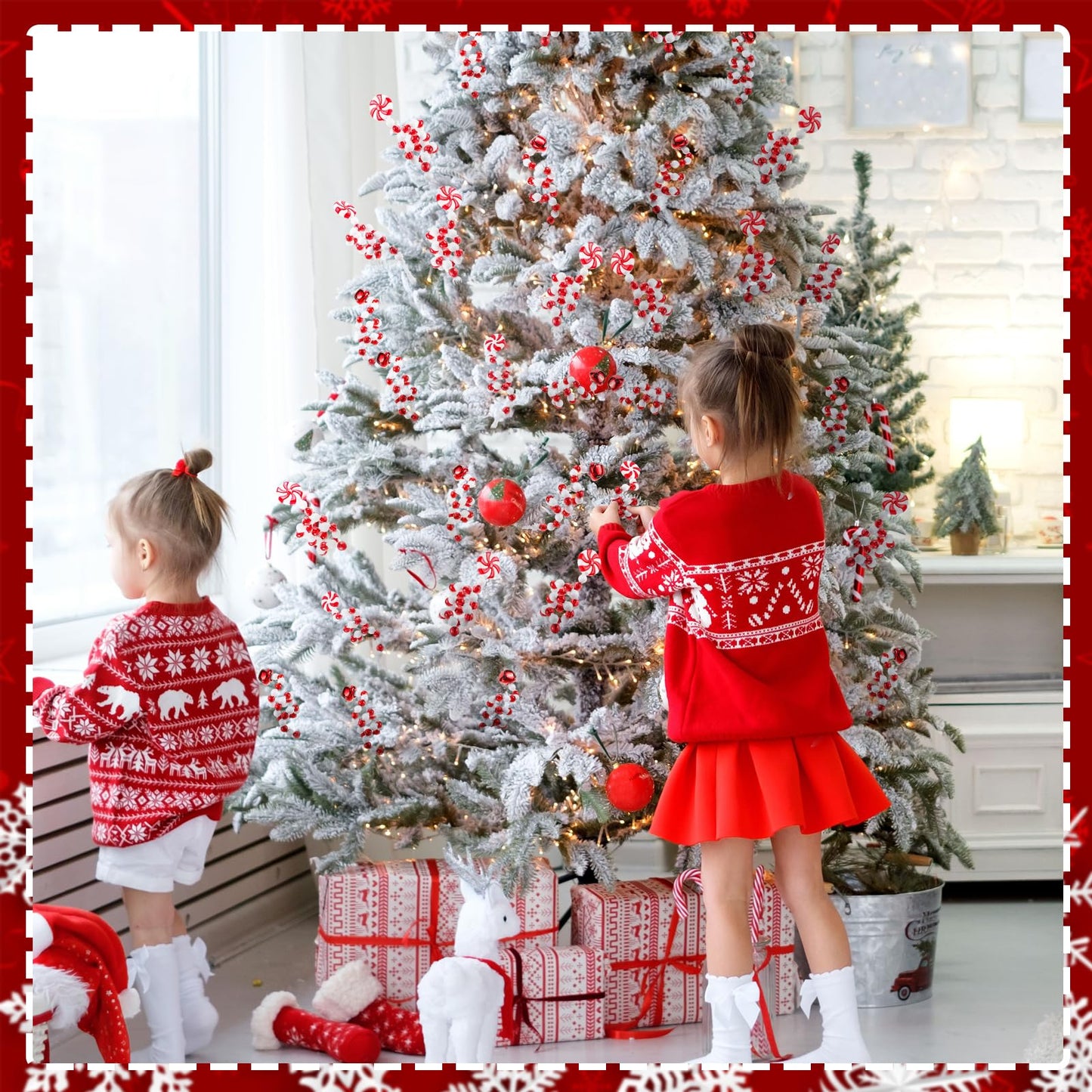 Bencailor 30 Pcs Christmas Tree Picks Red and White Christmas Ornaments Candy Cane Xmas Decorations Lollipop Tree Topper Xmas Bells Curly Pick for Vase Filler Wreath DIY Craft Party Favor Decor