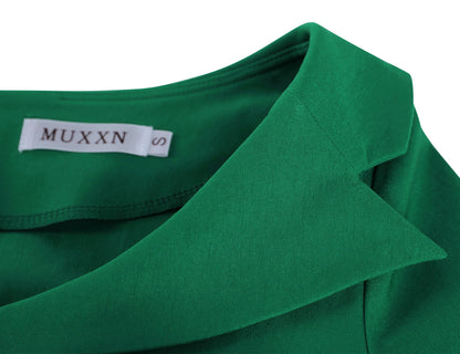 MUXXN Women's Fashion Square Neck 3/4 Sleeve Stretch Fit Vintage Wedding Midi Dress (Green XL)