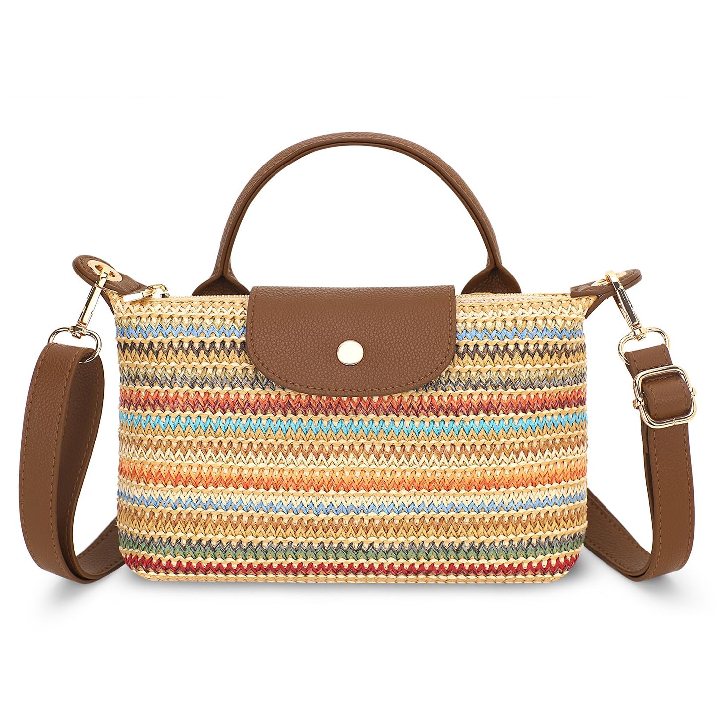 BBORGDC Straw Crossbody Bag for Women, Small Woven Mini Tote Purse, Colorful Striped Summer Beach Shoulder Handbag with Top Handle, RFID, Lightweight Travel Daily Bag