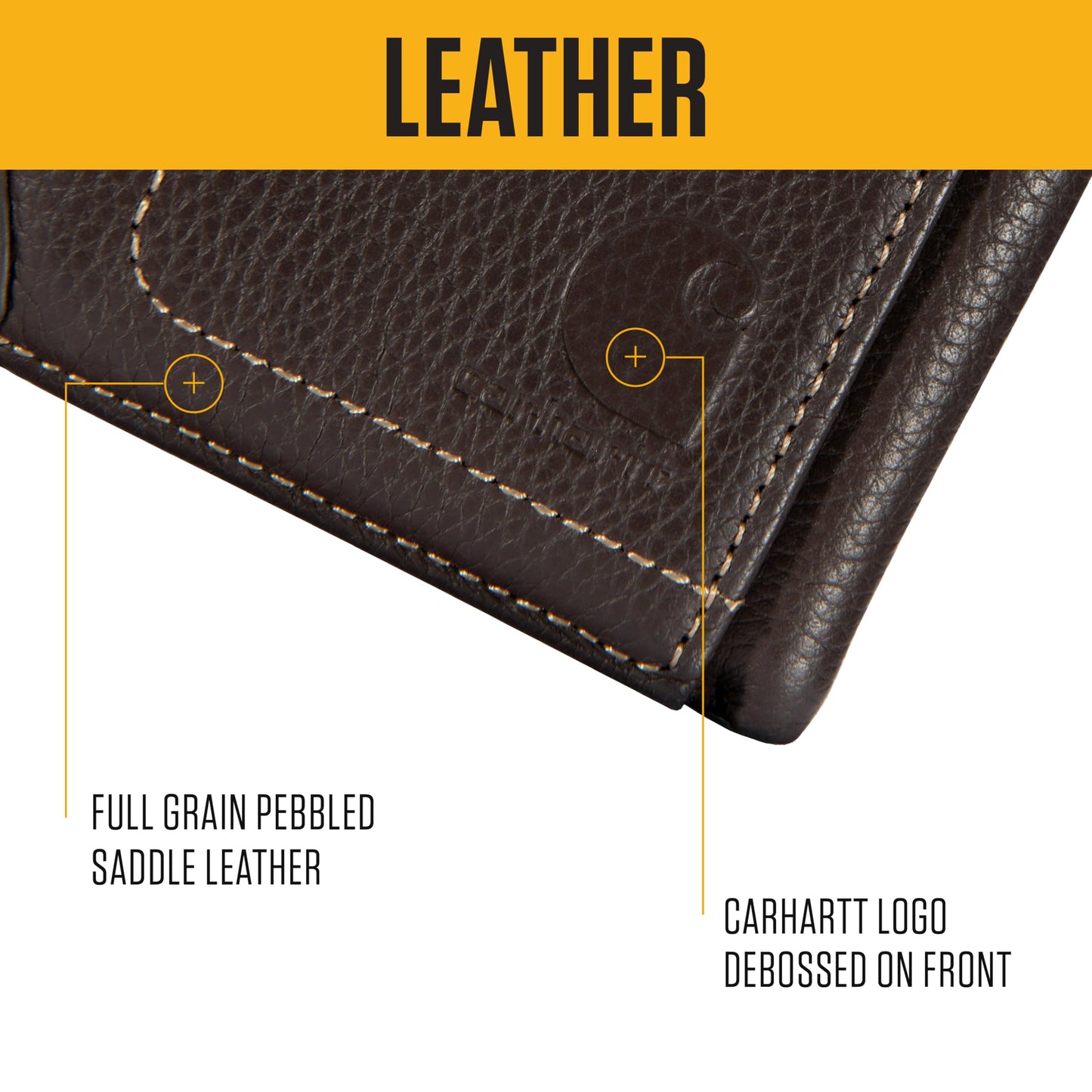 Carhartt Men’s Pebble Leather Full Grain Leather Wallets, Durable Design, Multiple Card Slots, Gifts for Men, Brown, Brown (Trifold)