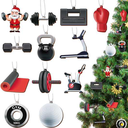 36 Pcs Fitness Gym Christmas Ornament Wooden Workout Ornaments for Christmas Tree Santa Claus Sport Collection for Xmas Tree Shelf Holiday Decoration