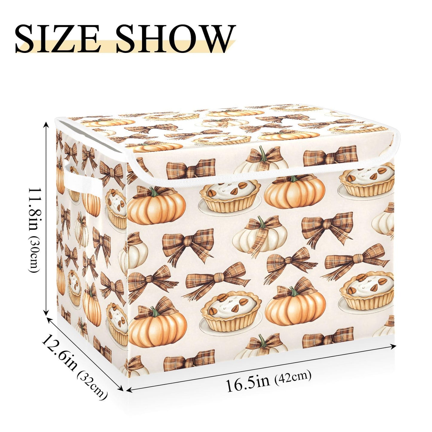 Bolaz Storage Bins with Lids and Handles,Autumn Pie Pumpkin Bows Pattern Storage Box Basket with Cover Collapsible Organizer Containers for Home Closet, Shelves