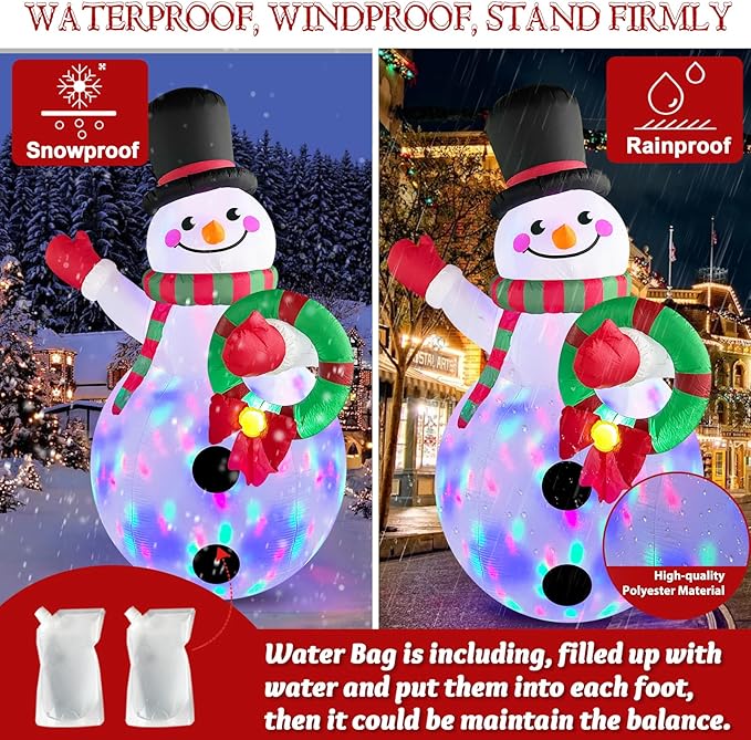 Christmas Inflatables Decorations Outdoor Blow Up Yard Snowman Rotating Led Lights, 8 Ft Tall Funny Large Merry Xmas Blowup Snow Man Outside Figures Vacation Front Lawn Holiday Winter Big Decor