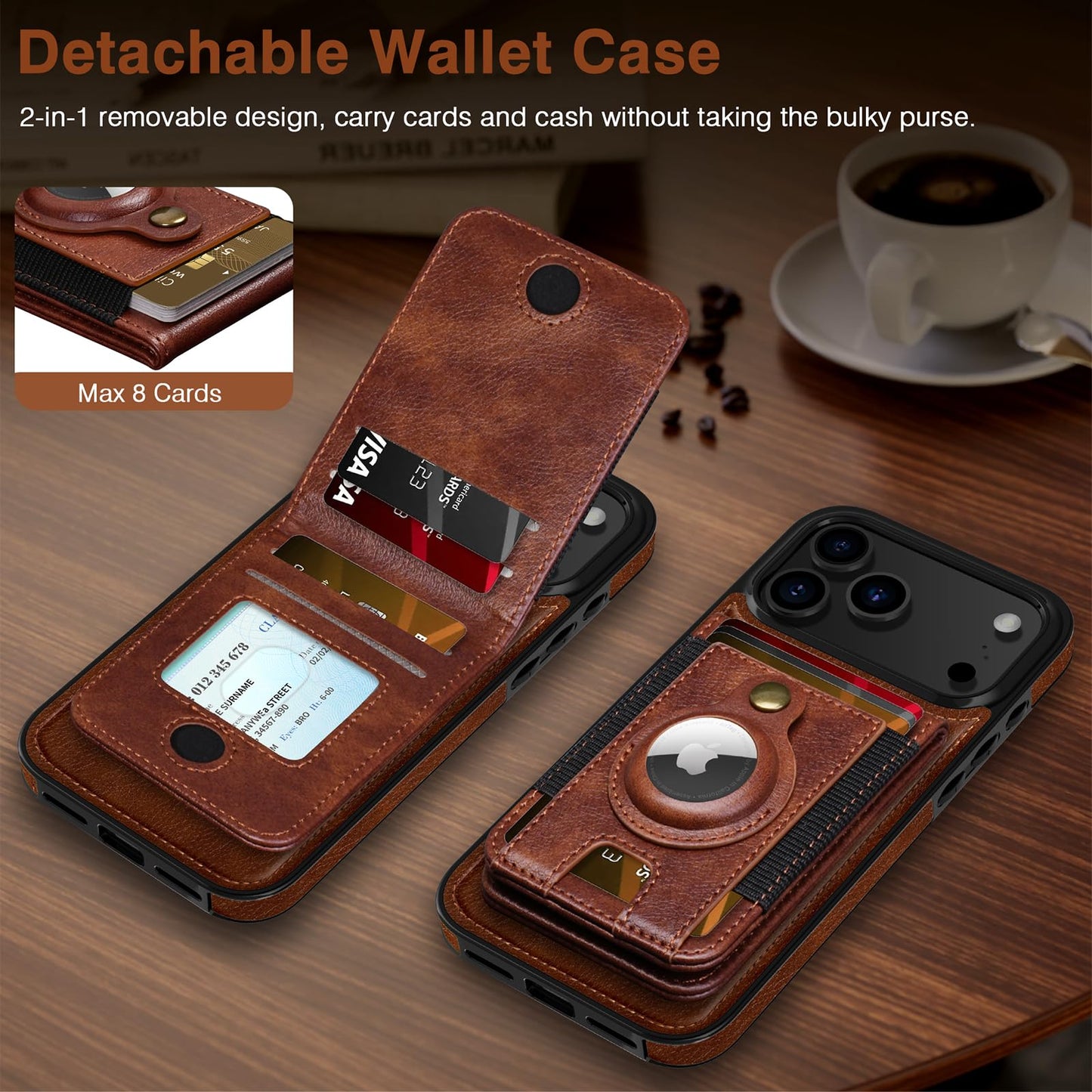 LOHASIC for iPhone 17 Pro Max Wallet Case, Magnetic Detachable Credit Card Holder Slot with RFID Blocking Cases Kickstand Compatible with Magsafe 6.9 inch, Dark Brown