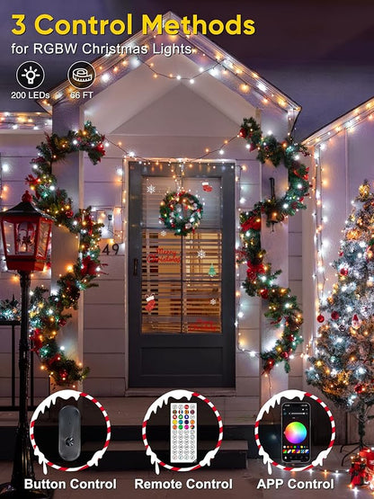 Smart Color Changing Christmas Lights, 66FT 200 LED RGB Christmas String Lights with App & Remote Control, Waterproof Christmas Tree Lights for Outdoor Indoor Party Decor