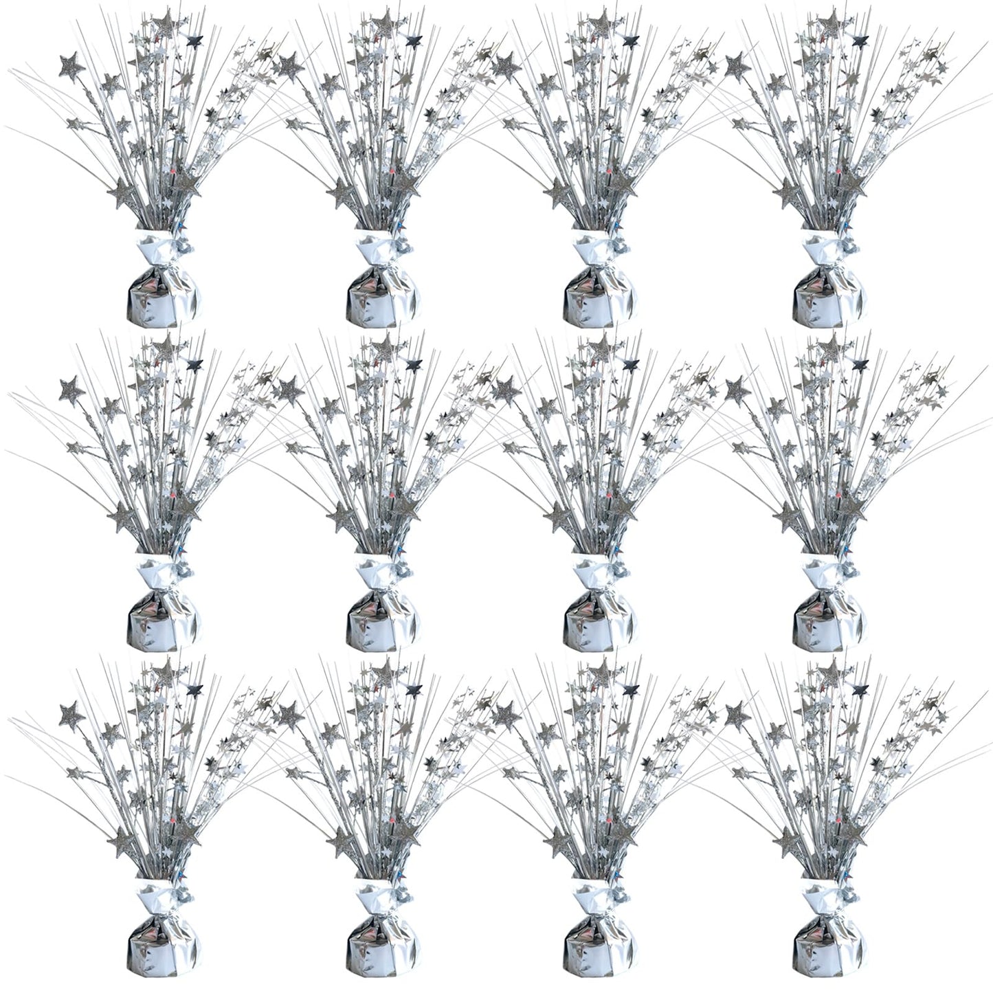 Egolot 12 Pack Metallic Sliver Foil Spray Centerpieces Stars Brust Table Centerpieces for Wedding Birthday Anniversary Holiday Party Decor, Metallic Star Balloon Wights for Party, Decor for Party