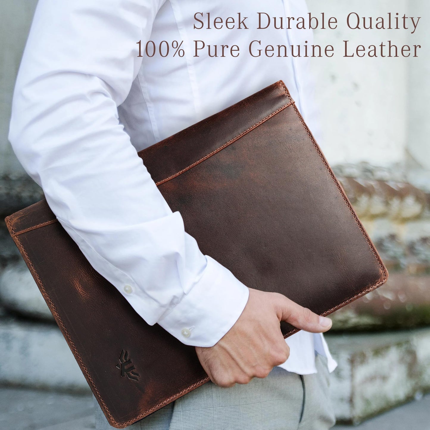 Leather Portfolio Binder, Professional Organizer Padfolio – Resume Folder, Business Card & Document Holder, Portfolios for Men & Women, Office & Business Supplies | (Medium - Brown)