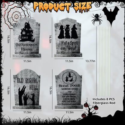 4PCS Halloween Decorations Outdoor Graveyard Tombstone Yard Sign with Stakes-16.5"X11.5"Large Halloween Graveyard Tombstones Decor Weatherproof-Gravestones Outdoor Patio Props-Kids Home Party
