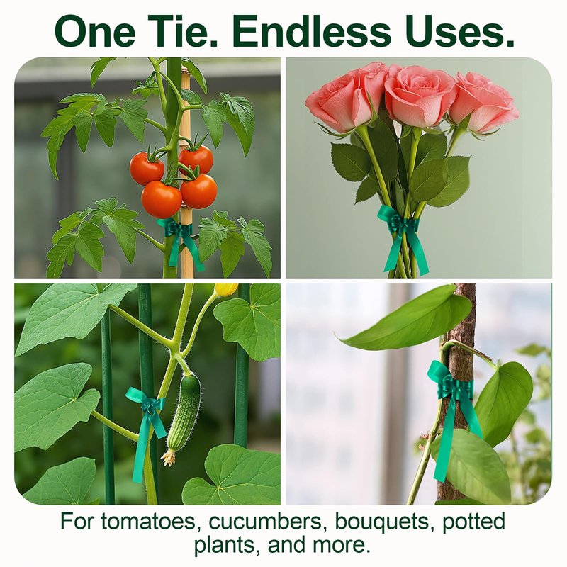 Plant Tie Tape 0.5" × 197 ft – Non-Adhesive Stretch PVC, Cut-to-Length, Weather-Resistant & Reusable Garden Tape for Vines, Tomatoes & Trees, Includes Binder Clip & Mesh Bag