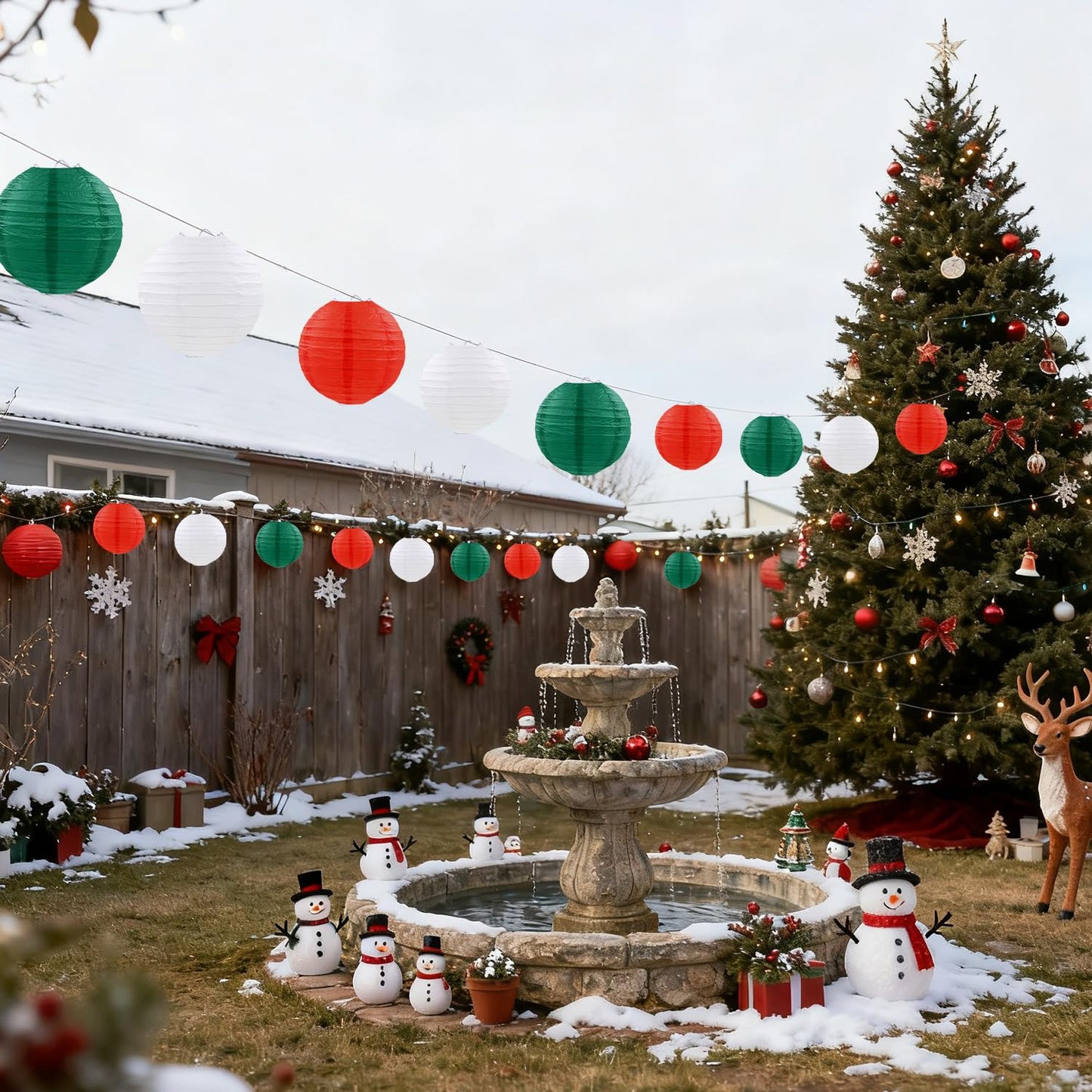 FUGUIR Christmas Paper Lanterns Red Green White Hanging Paper Lanterns for Christmas Birthday Wedding Baby Shower Party Decoration (9 PCS)