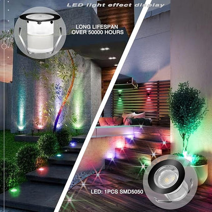 Low Voltage LED Deck Light Kit Multi-Color RGB Waterproof Recessed Wood Decking Stairs Garden Yard Patio Decor Lamp Black Border Outdoor LED Landscape Lighting (Black Border, 20pcs)