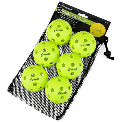 Champion Sports Indoor Pickleball Balls: USAPA Approved Official Size Tournament Pickleballs - Optic Yellow Pickleball Ball Set for Indoor Courts - 6 Pack