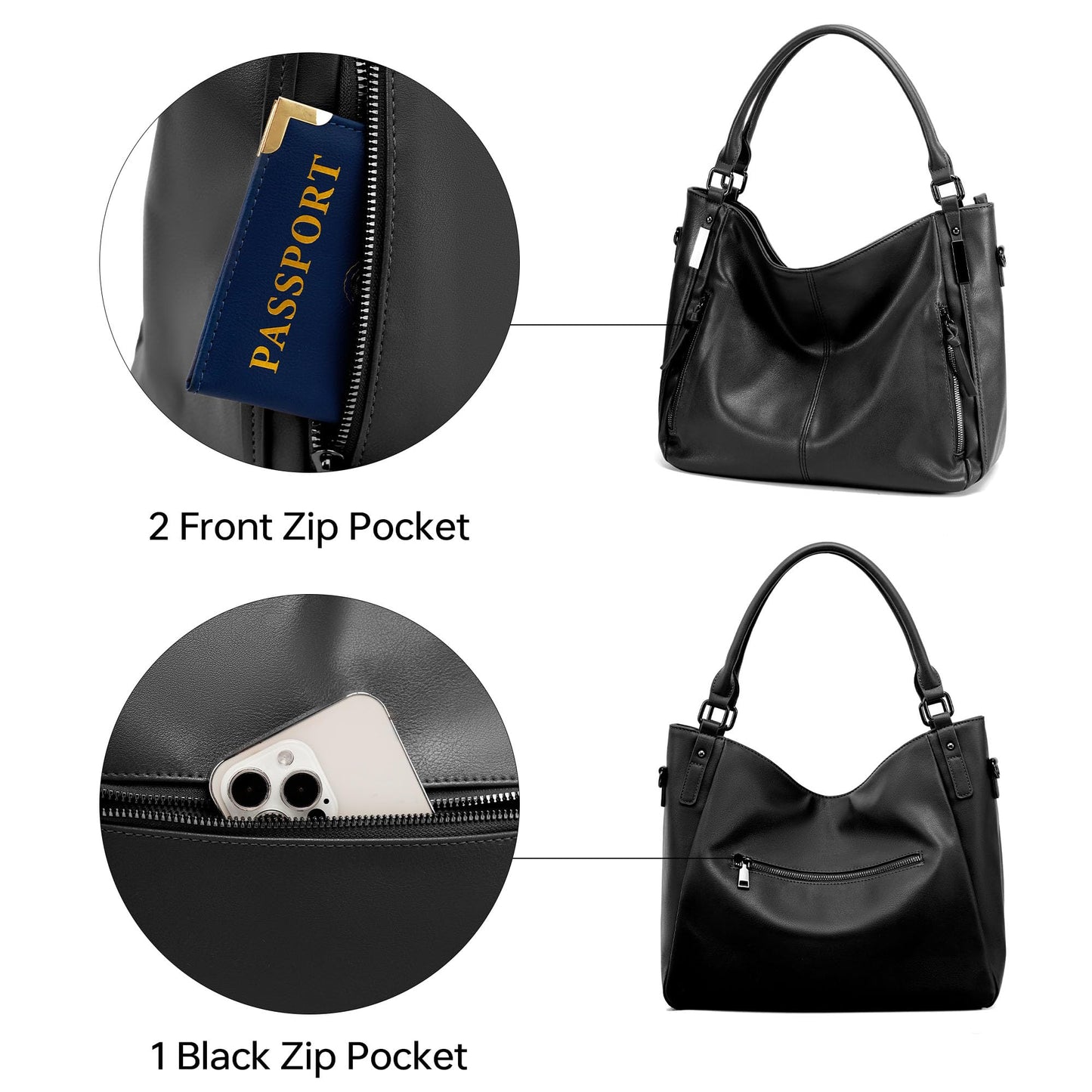 GEMIU Tote Bag for Women Slouchy Shoulder Purses Large Women's Crossbody Handbags for Womens for Travel and Work Black