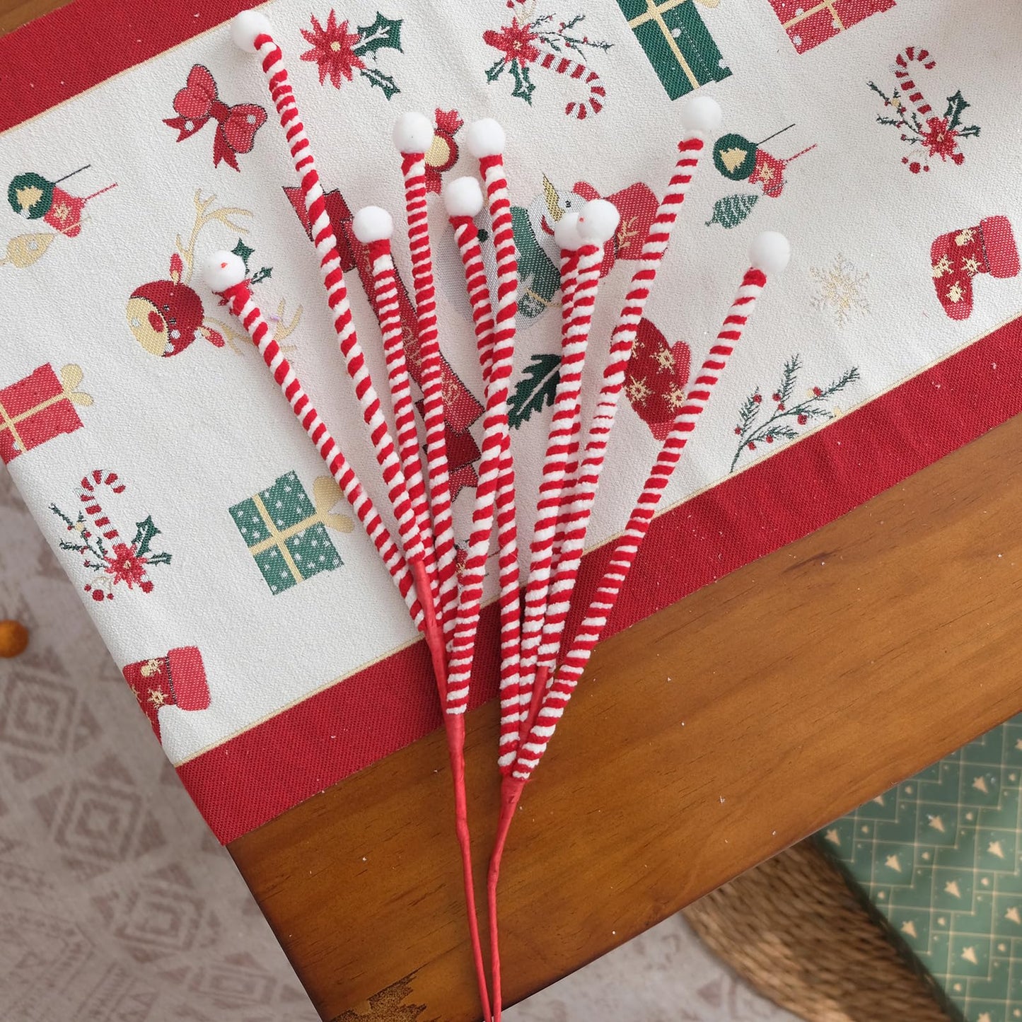 Egolot 12 PCS Christmas Candy Cane Picks for Christmas Tree Topper, Red White Picks Sprays for Xmas Wreath DIY Vase Centerpieces, Candy Cane Ornaments Decorations