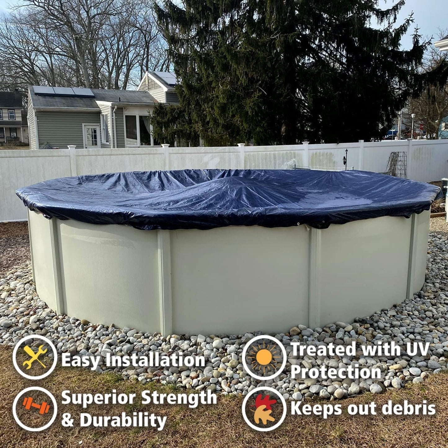Winter Block 18’ ft. Round Pool Winter Cover for Above Ground Pools - 8-Year Warranty, Cold and UV Resistant, Weatherproof and Durable, Winch & Cable Included