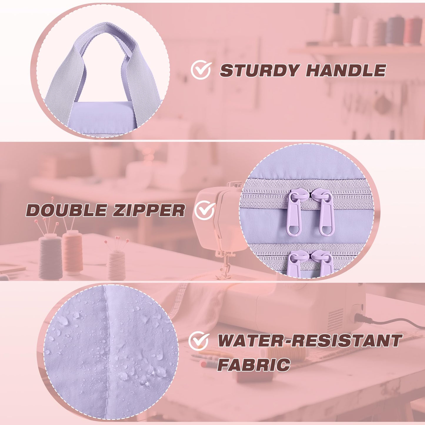 Marscamd Puffer Sewing Organizer Bag, Large Capacity with Multiple Pockets and Detachable Dividers, Storage Box for Threads, Needles, Scissors, Craft Supplies, Purple (Bag ONLY, NO Supplies)