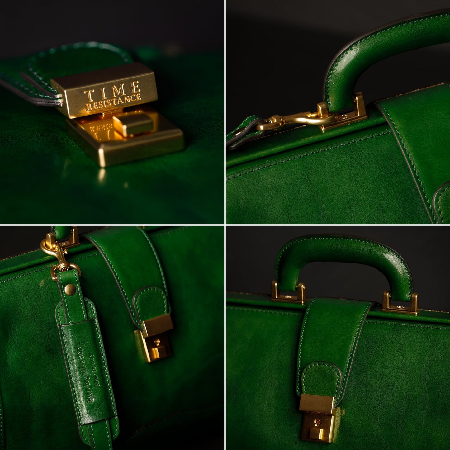 Time Resistance Leather Doctor Briefcase - Italian Handmade Medical Bag - Vintage Style Briefcase for Men and Women -Top Handle Gladstone Bag (Green)