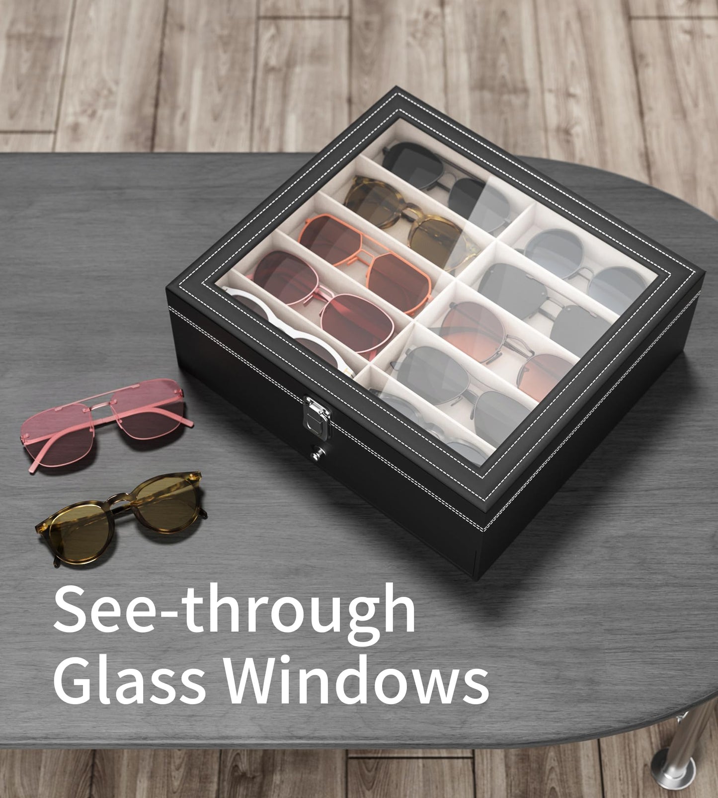 NEWLOOP Sunglasses Case Storage Organizer - Sunglass Organizer See-through Display Case Multiple Pairs Glasses Holder Stand 2-layer Eyeglass Jewelry Watch Collection Box for Men with 20 Slot Black
