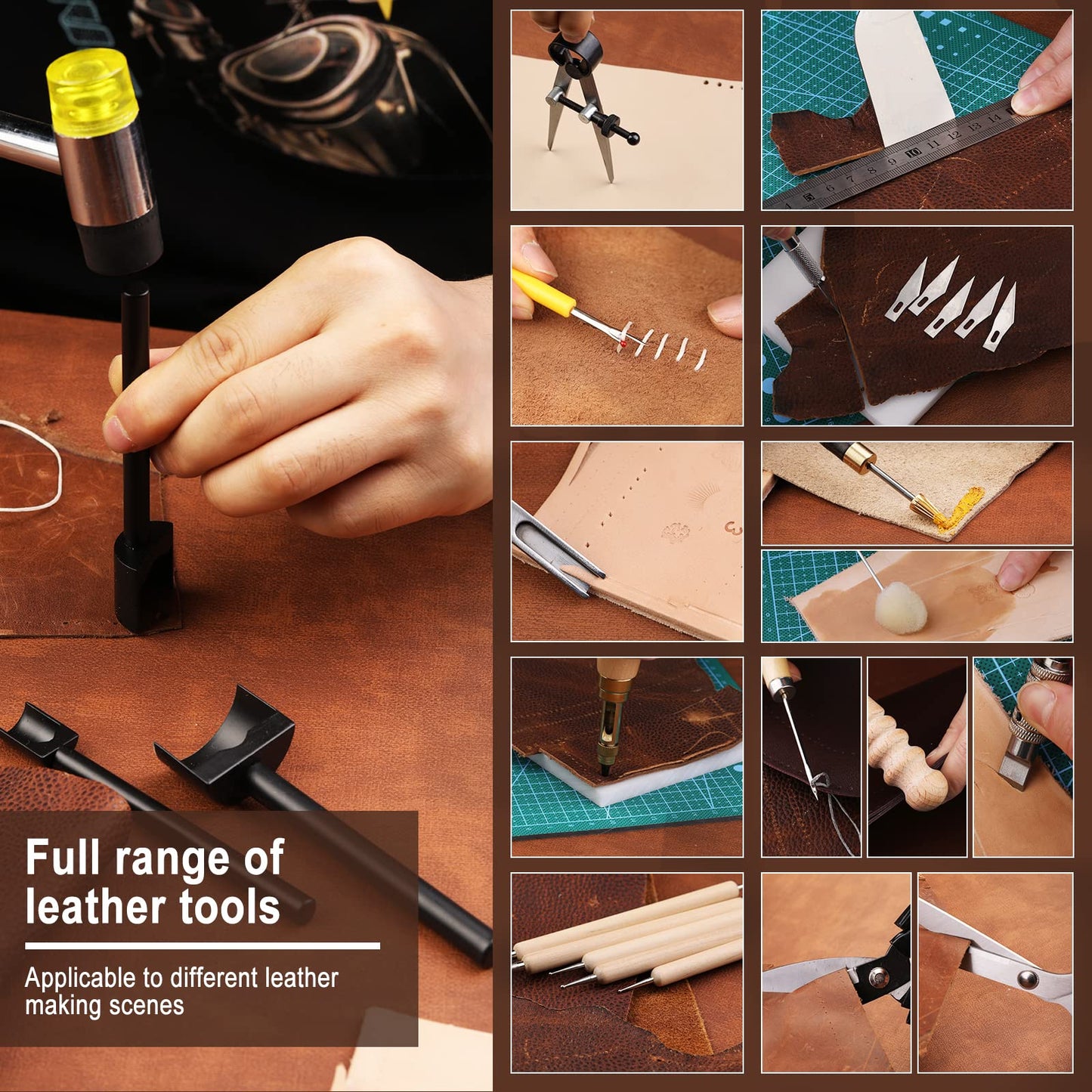 628Pcs Leather Working Tooling Set for Beginners, Starter Working and Tool Supplies with Leather Pony, Tooling Box, Stamping Punching Tools, Sewing Thread, Rivets Kit for DIY Crafts