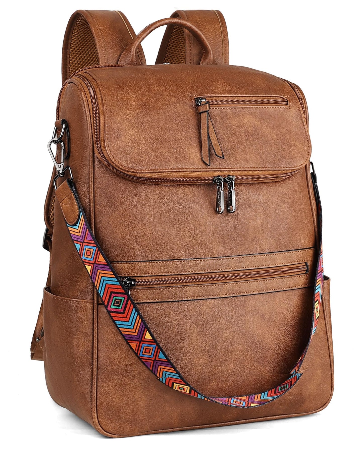 FADEON Laptop Backpack for Women Leather Travel Backpack with Laptop Compartment, Designer Ladies Computer Backpacks Brown