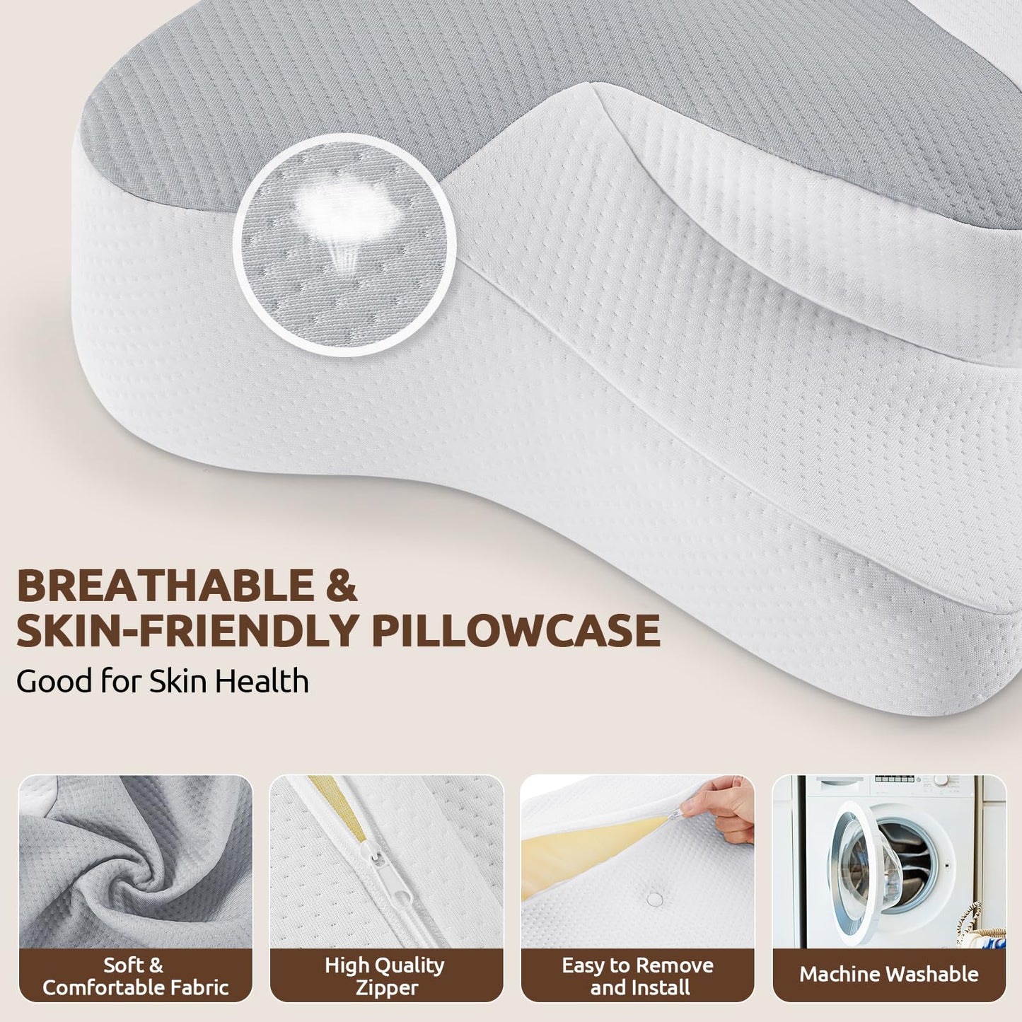 DONAMA Cervical Neck Pillow for Pain Relief,Odorless Contour Memory Foam Pillows with Cooling Pillowcase Cozy Sleeping, Orthopedic Ergonomic Bed Pillows for Side Back Stomach Sleepers