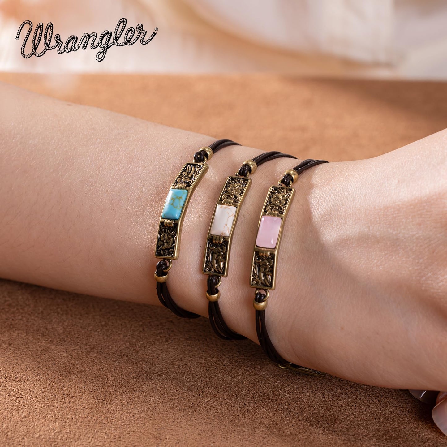 Montana West x Wrangler Faux Leather Wrap Bracelets for Women Western Country Bohemian Cowgirl Turquoise Dainty Jewelry AR-WGW-1119G-TQ
